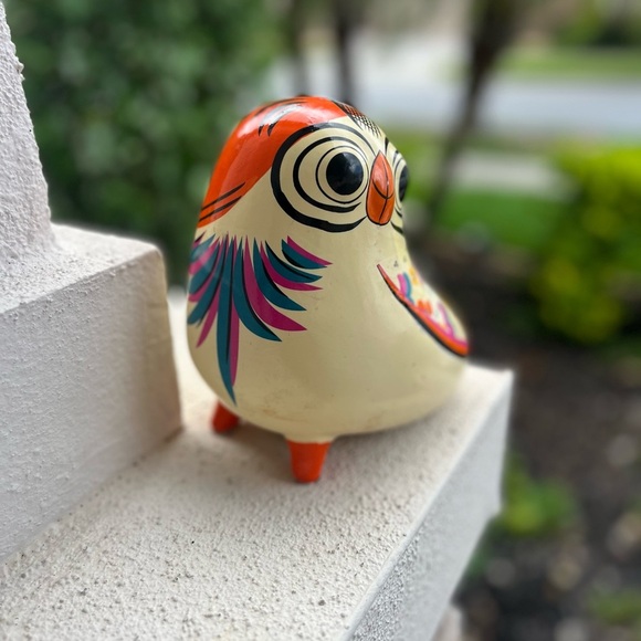Ceramic Multi Orange Floral 7X7" Owl Bird Figurine Piggy Bank - Picture 2 of 10